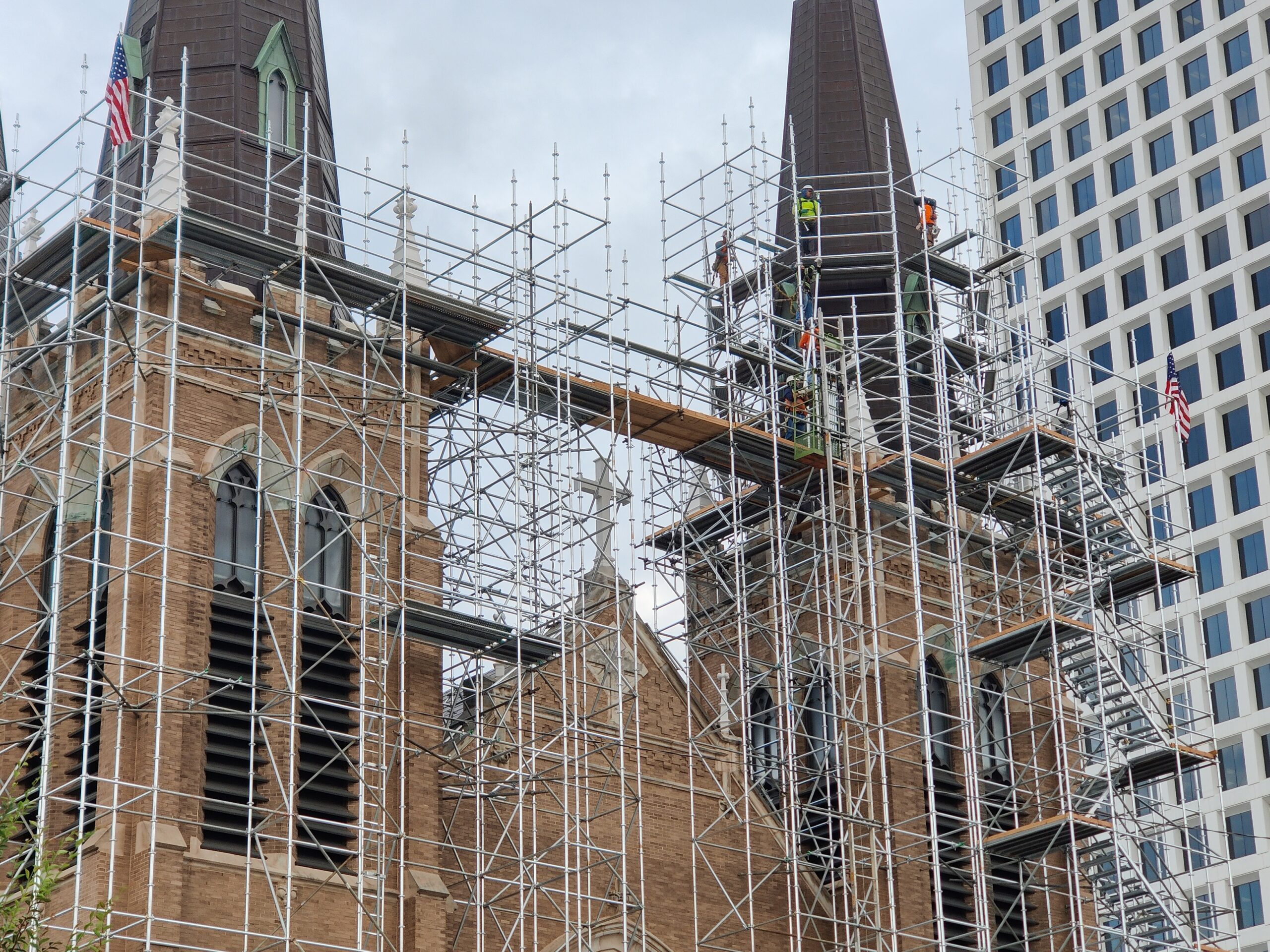 Construction Update: Scaffolding begins to enclose the spires; new flooring for the Choir Loft