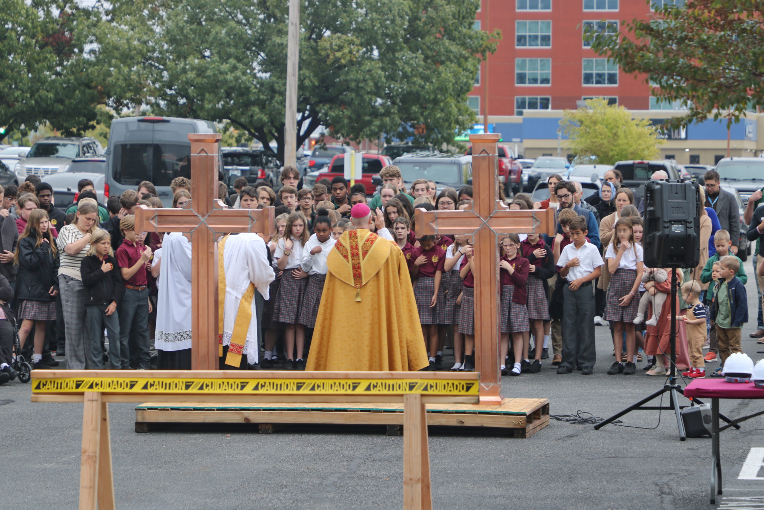 Cross Blessing: Bishop Konderla Blessed New Crosses to go atop the Spires